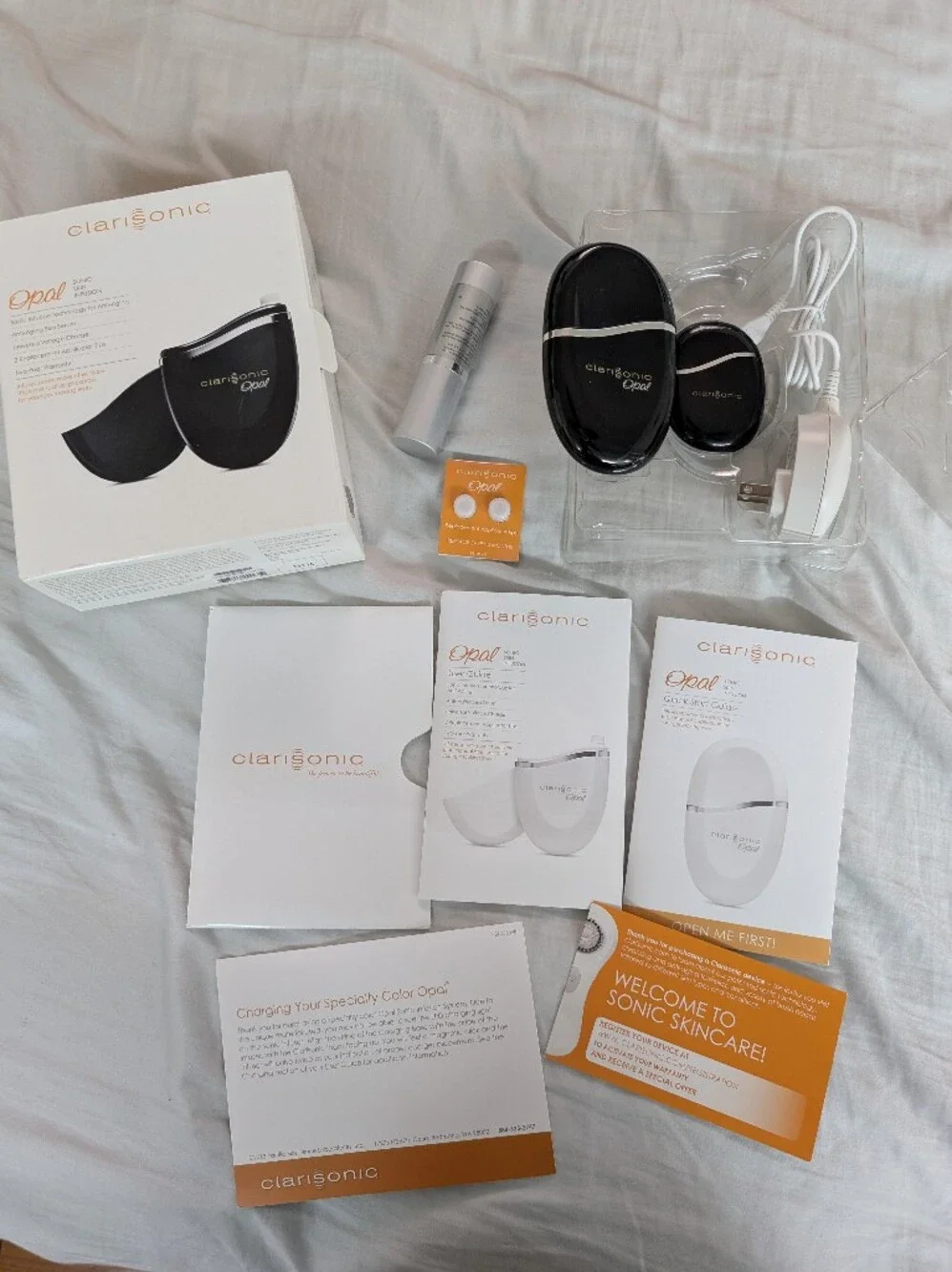 NEW Open Box Clarisonic Opal Sonic Skin Infusion Set-device,Charger,2 Tips,Serum
